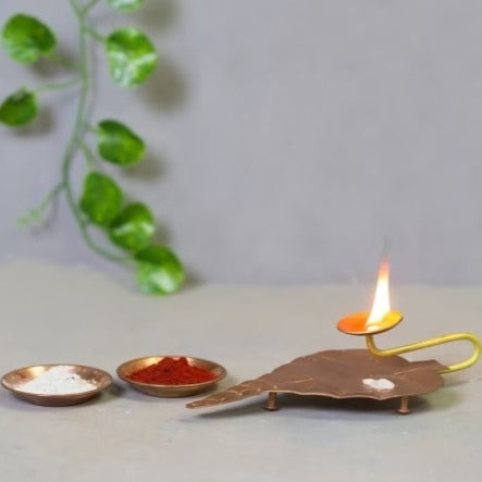 Copper Leaf Tea Light Holder