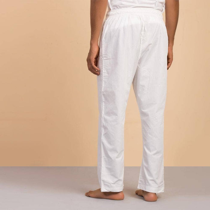 Men’s Organic Cotton Sadhana Pyjama. Solid white. Breathable fabric. Comfortable for Sadhana.