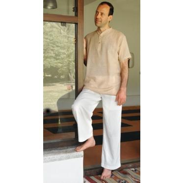 Mens White Knitted Drawstring Pants - Organic Cotton - Isha Life AU