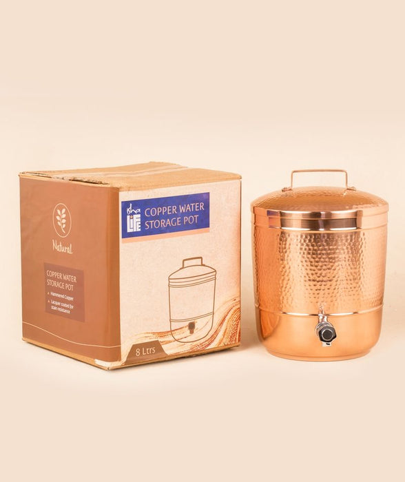 Copper Storage Pot with Iron Stand, 8 Litres